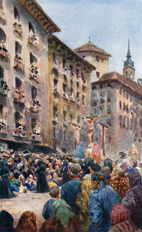Saragossa, Procesja Wielkanocna (kolor lito) autorstwa William Wiehe Collins