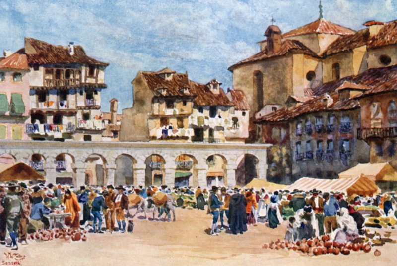 Segovia, Plaza Mayor (kolor lito) autorstwa William Wiehe Collins