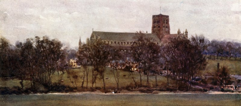 St. Albans z murów starego Verulam (kolor lito) autorstwa William Wiehe Collins