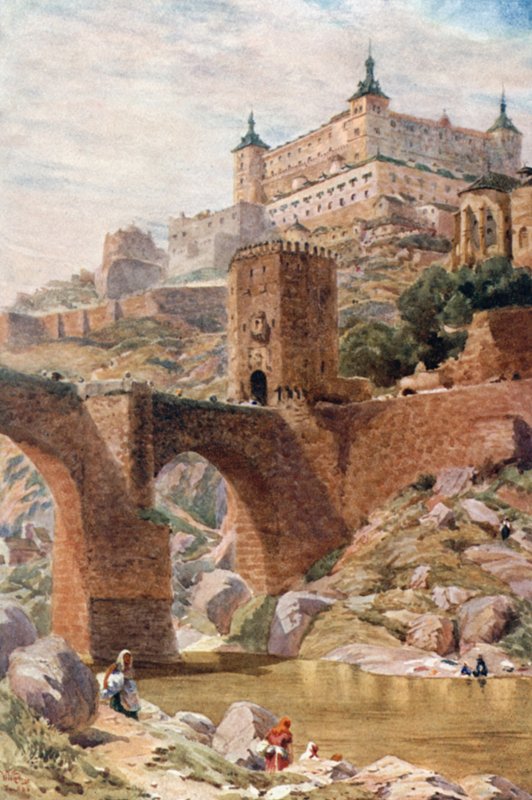 Toledo, most Alcantara (kolor lito) autorstwa William Wiehe Collins