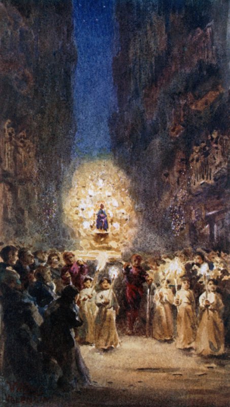 Walencja, Procesja religijna (kolor lito) autorstwa William Wiehe Collins