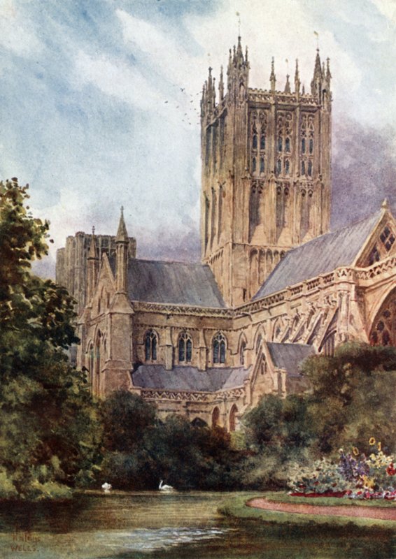 Wells, Cathedral and the Pools (kolor lito) autorstwa William Wiehe Collins