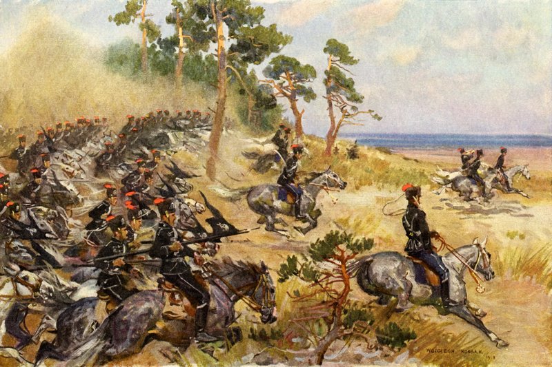1st Hussars na ćwiczeniach (kolor lito) autorstwa Wojciech Kossak