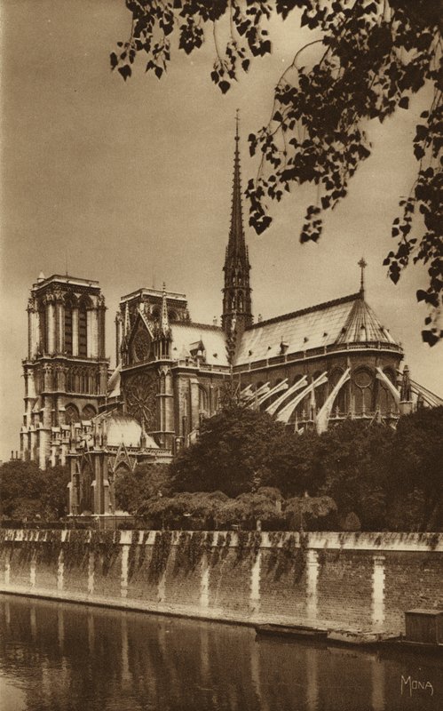 Paryż: Katedra Notre Dame (zdjęcie czarno-białe) autorstwa . .