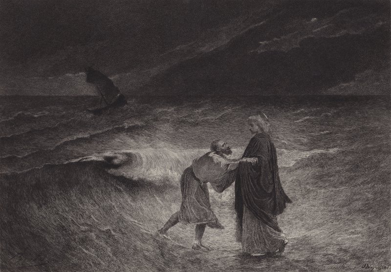 Jezus i św. Piotr nad morzem autorstwa after Albert Robida
