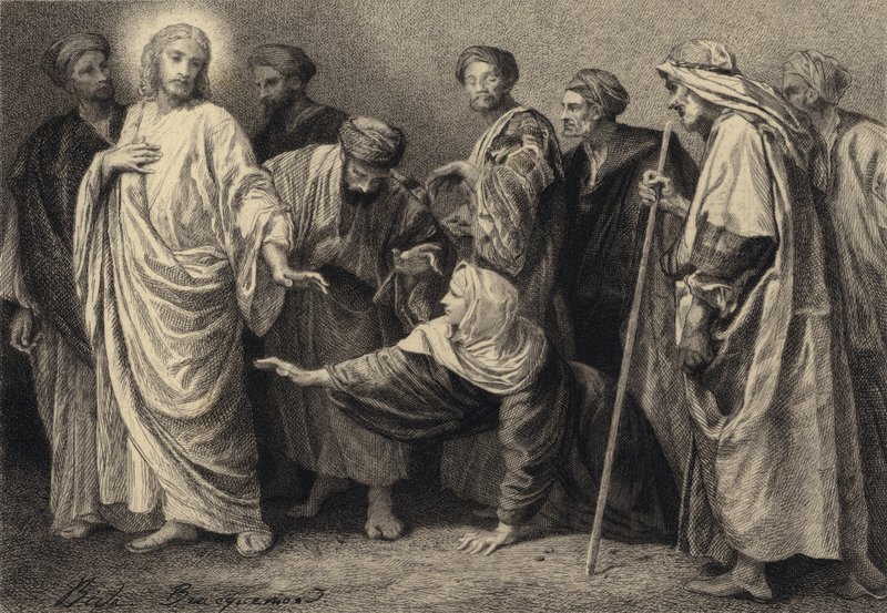 Jezus uzdrawia kobietę autorstwa after Albert Robida