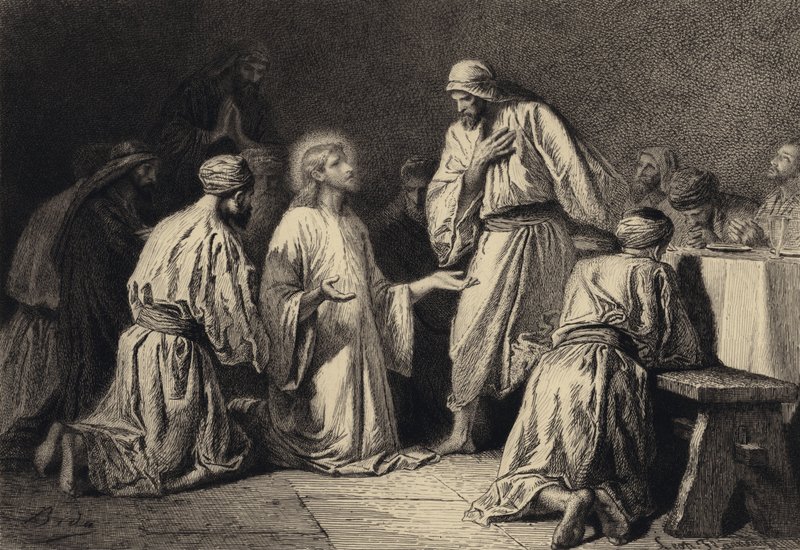 Jezus modlący się pośród swoich uczniów autorstwa after Albert Robida