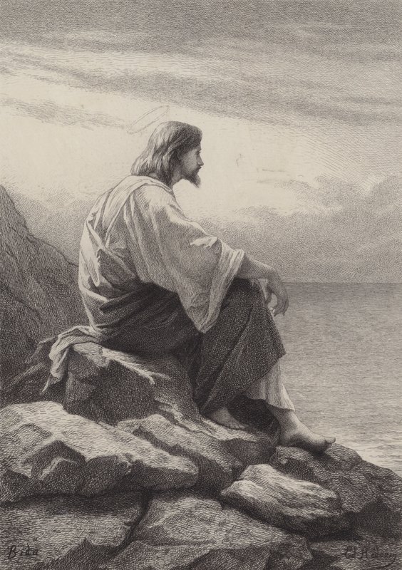 Jezus siedzący nad morzem autorstwa after Albert Robida