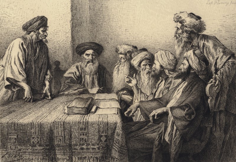 Judasz przed Sanhedrynem autorstwa after Albert Robida