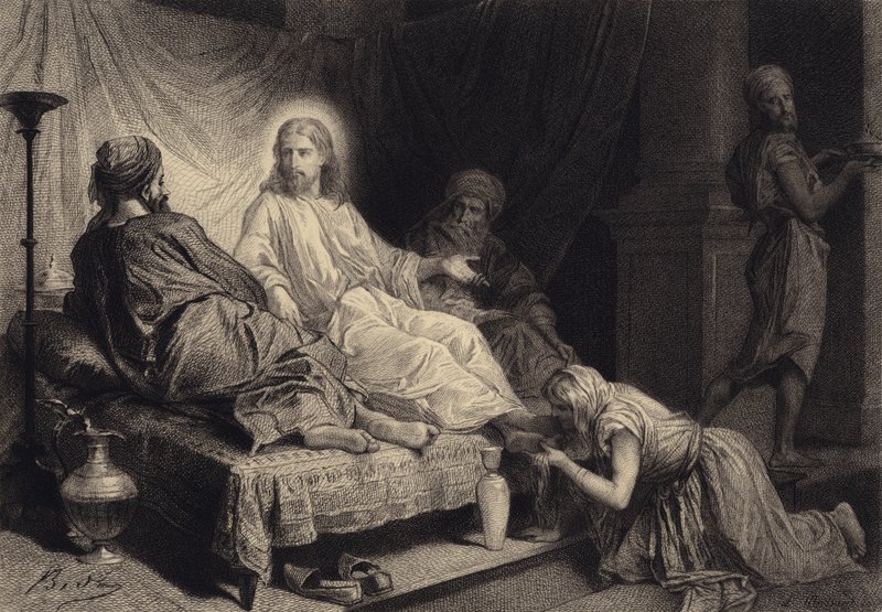 Magdalena u stóp Jezusa autorstwa after Albert Robida