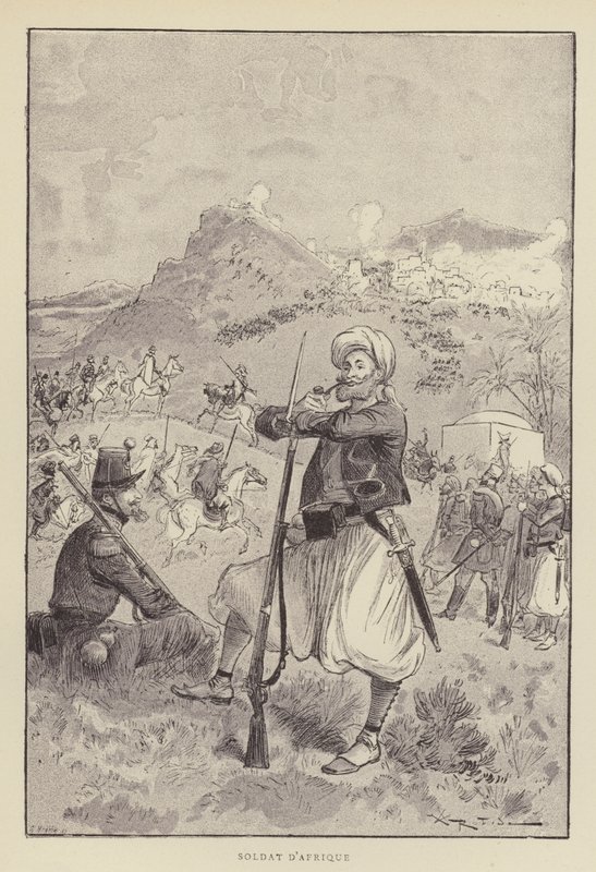 Afrykański żołnierz autorstwa after Albert Robida