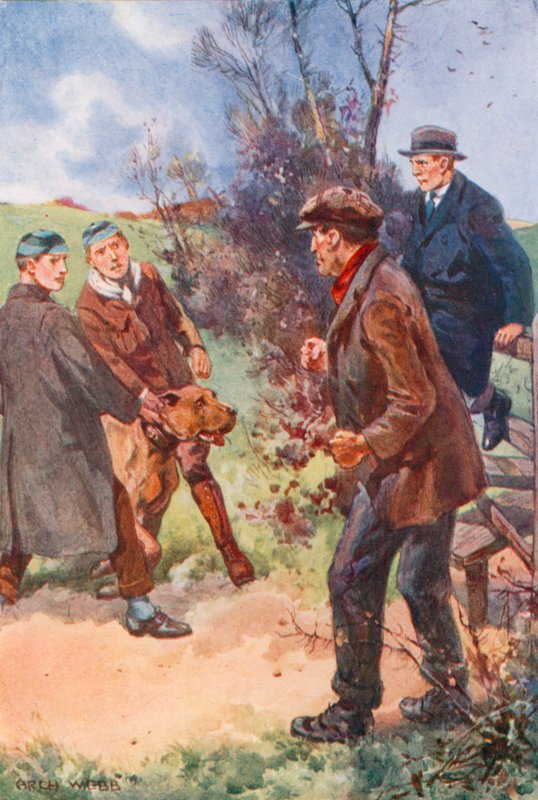 Mężczyzna cofnął się z nieprzyjemnym śmiechem, nie odrywając oczu od psa autorstwa after Archibald Bertram Webb