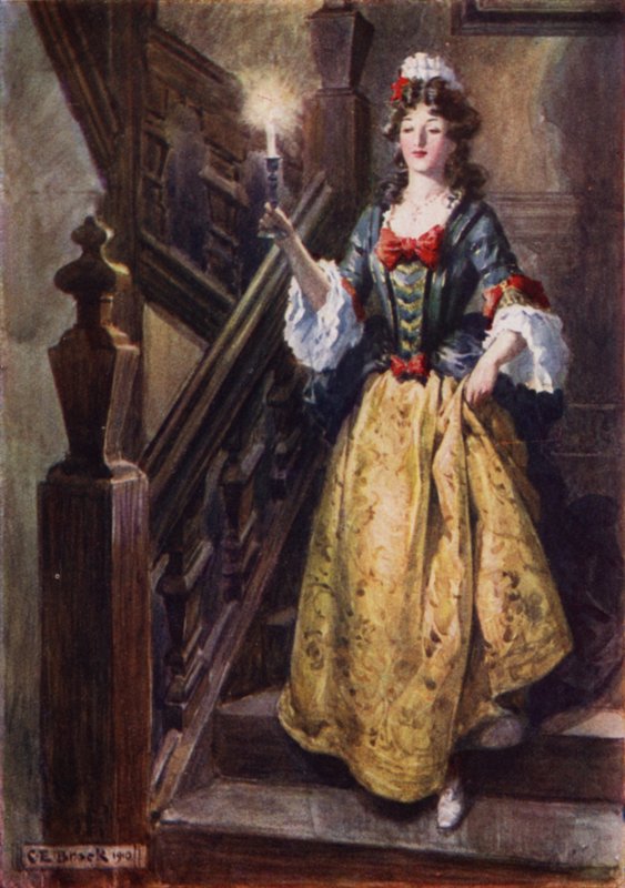 Pani Beatrix potyka się po schodach w Walcote House, by powitać Esmonda autorstwa after Charles Edmund Brock