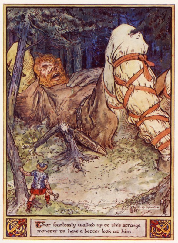 Thor nieustraszenie podszedł do tego dziwnego potwora, aby lepiej mu się przyjrzeć autorstwa after Charles Edmund Brock