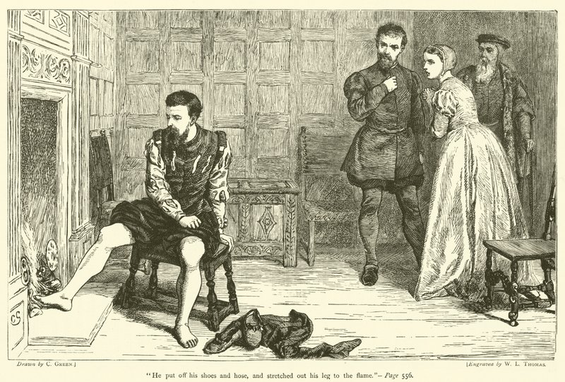 Zdjął buty i wąż i wyciągnął nogę do płomienia autorstwa after Charles Green