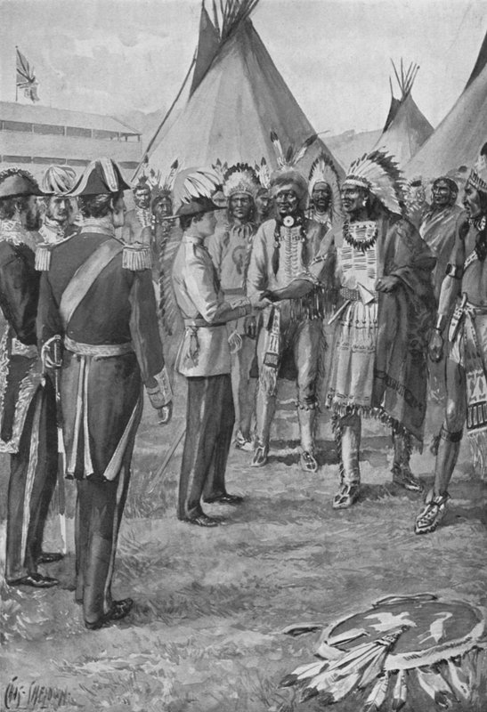The Red Mans Welcome, książę Walii w Kanadzie, 1860 r autorstwa after Charles Mills Sheldon