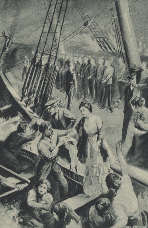 Ludzie z Birkenhead stają na baczność, gdy statek tonie na wodach autorstwa after Charles Mills Sheldon