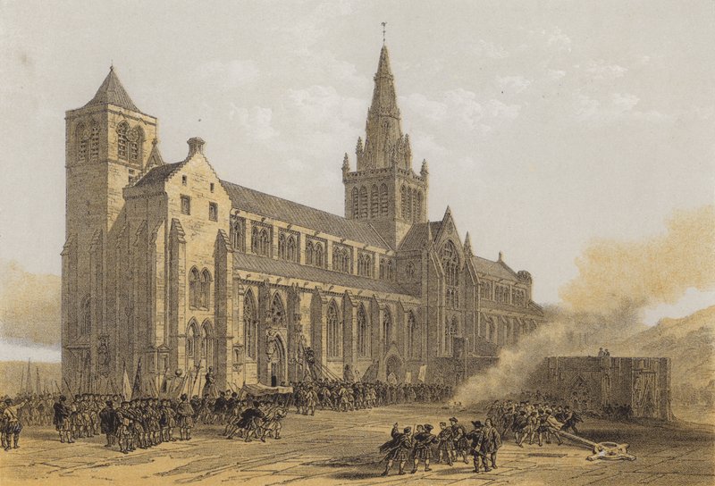 Katedra w Glasgow (St Mungos), na zewnątrz (chromolitho) autorstwa after David Roberts