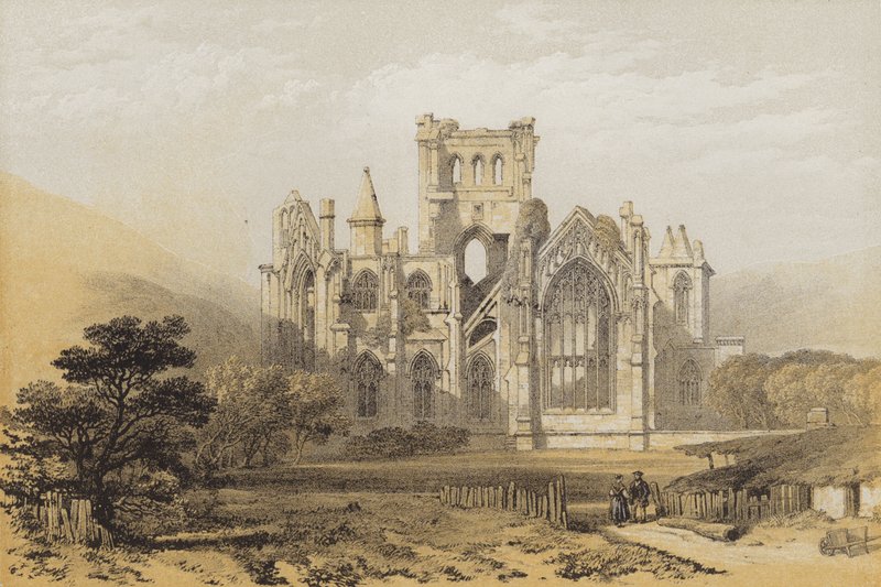 Opactwo Melrose, ze wschodu (chromolitho) autorstwa after David Roberts