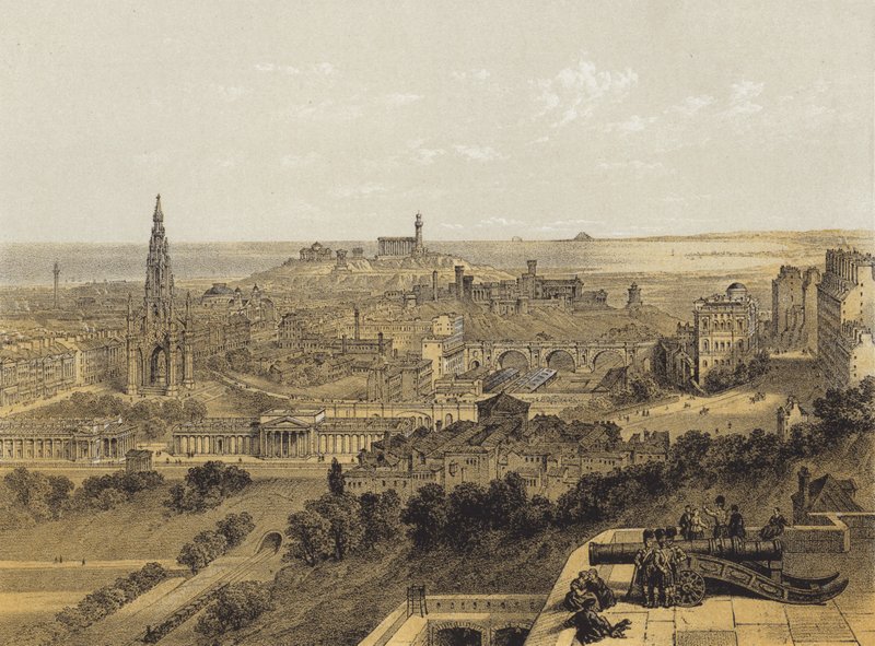 Widok na Edynburg z zamku (chromolitho) autorstwa after David Roberts