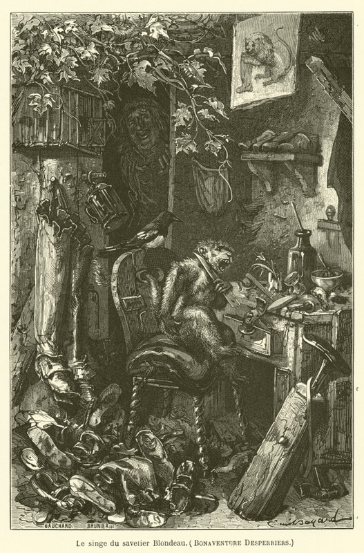 Małpa szewca Blondeau, Bonaventure Desperriers autorstwa after Emile Antoine Bayard
