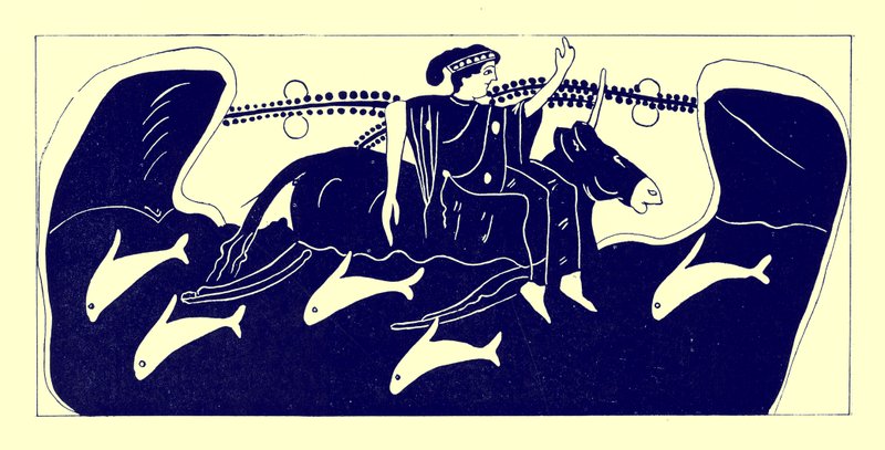 Europa and the Bull, ilustracja z greckich obrazów wazonowych autorstwa JE Harrisona i D.S. MacColla, opublikowana w 1894 r. (obraz ulepszony cyfrowo) autorstwa after English School