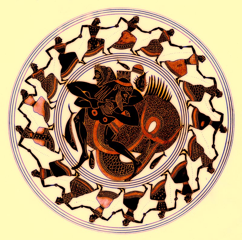 Herakles walczący z Trytonem, ilustracja z greckich obrazów wazowych autorstwa J. E. Harrisona i D. S. MacColla, opublikowana w 1894 r. (obraz ulepszony cyfrowo) autorstwa after English School