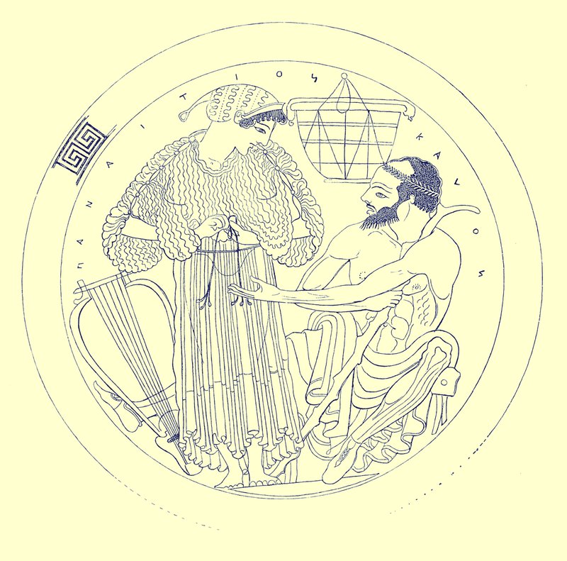 Interior of Cylix autorstwa Euphroniosa, ilustracja z greckich obrazów wazonowych autorstwa JE Harrisona i DS MacColla, opublikowana w 1894 r. (obraz ulepszony cyfrowo) autorstwa after English School