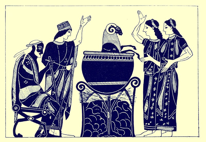 Medea Boiling the Ram, ilustracja z greckich obrazów wazonowych autorstwa J. E. Harrisona i D. S. MacColla, opublikowana w 1894 r. (obraz ulepszony cyfrowo) autorstwa after English School