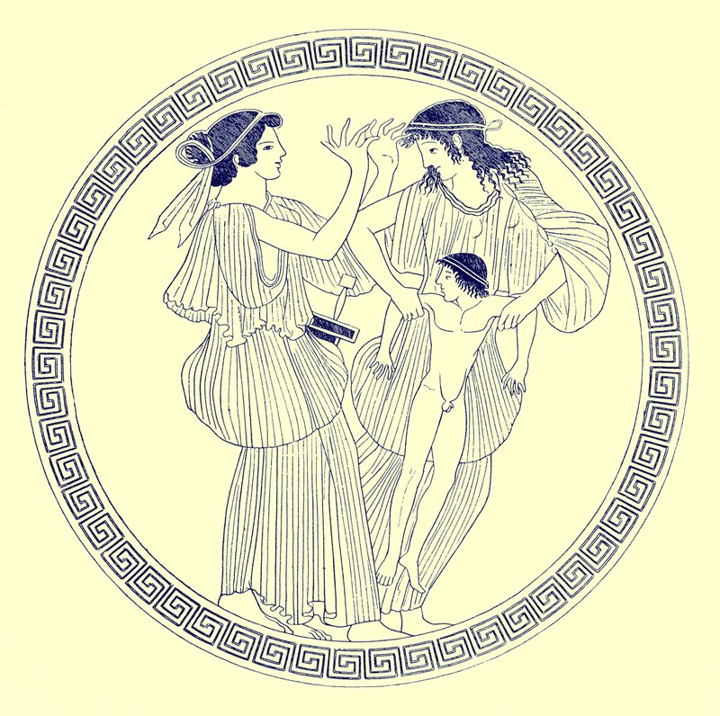 Prokne, Philomela and Itys, ilustracja z greckich obrazów wazonowych autorstwa JE Harrisona i D.S. MacColla, opublikowana w 1894 r. (obraz ulepszony cyfrowo) autorstwa after English School
