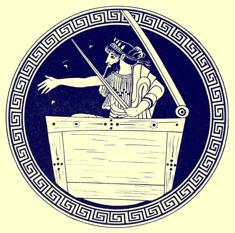 Thomas w klatce piersiowej, ilustracja z greckich obrazów wazonowych autorstwa J.E. Harrisona i D.S. MacColla, opublikowana w 1894 r. (obraz ulepszony cyfrowo) autorstwa after English School