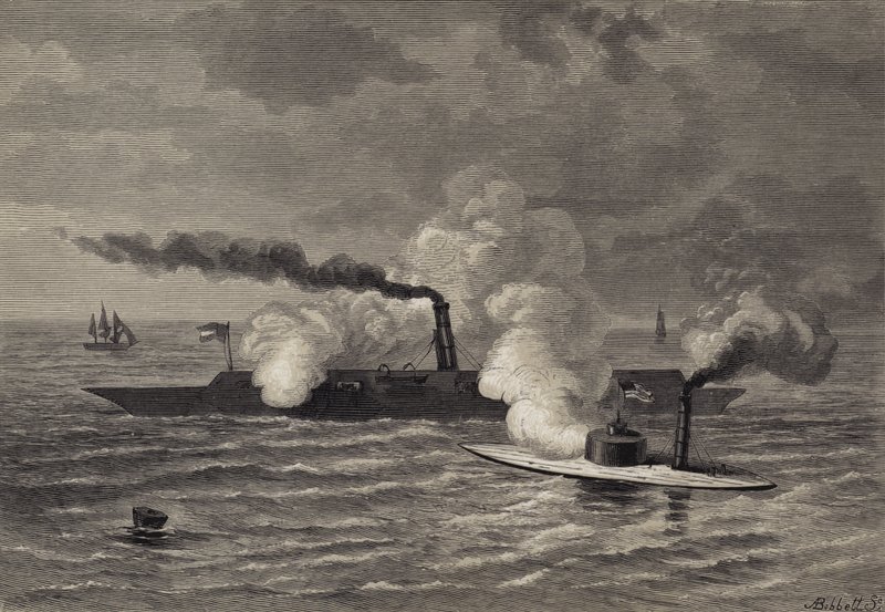 Atak Monitora na Merrimack autorstwa after Felix Octavius Carr Darley
