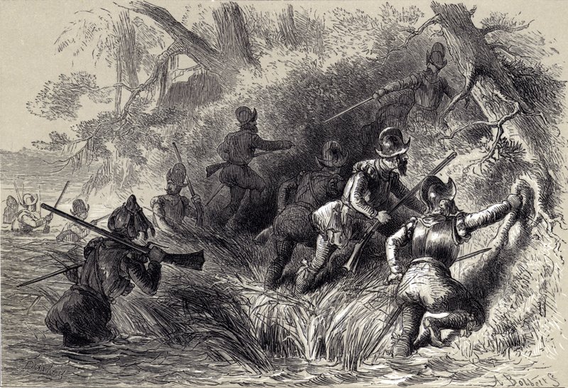 Francuzi przystępujący do ataku na hiszpański fort na St Johns autorstwa after Felix Octavius Carr Darley