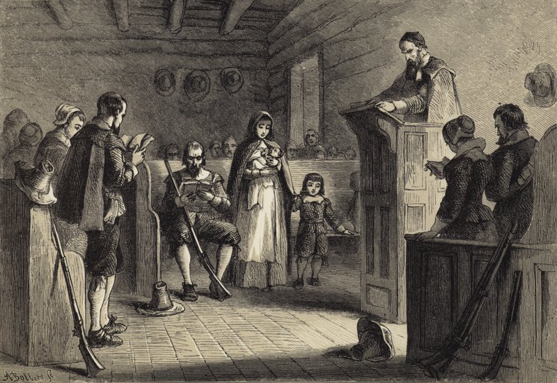 Kult publiczny w Plymouth przez pielgrzymów autorstwa after Felix Octavius Carr Darley