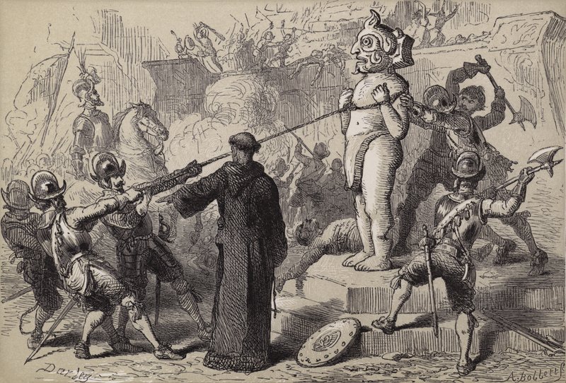 Hiszpanie niszczą meksykańskich idoli autorstwa after Felix Octavius Carr Darley