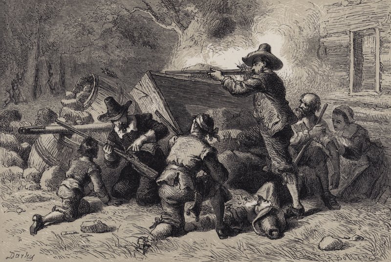Wirginianie bronią się przed Indianami autorstwa after Felix Octavius Carr Darley