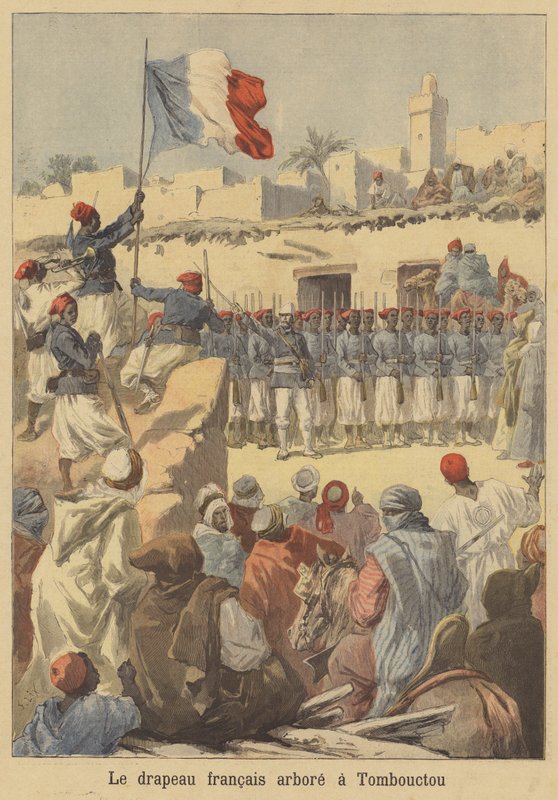 Podniesienie francuskiej flagi w Timbuktu autorstwa after Frederic Theodore Lix