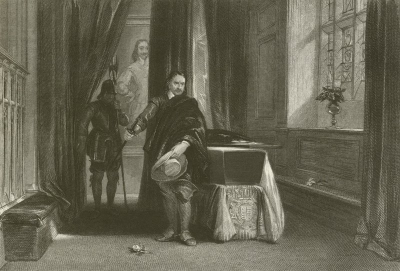Cromwell oglądający ciało Karola I. Cień przesunął się po jego czole autorstwa after George Cattermole