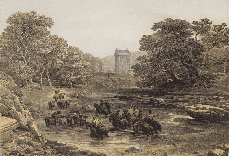 Wieża Gilnockie (chromolitho) autorstwa after George Cattermole