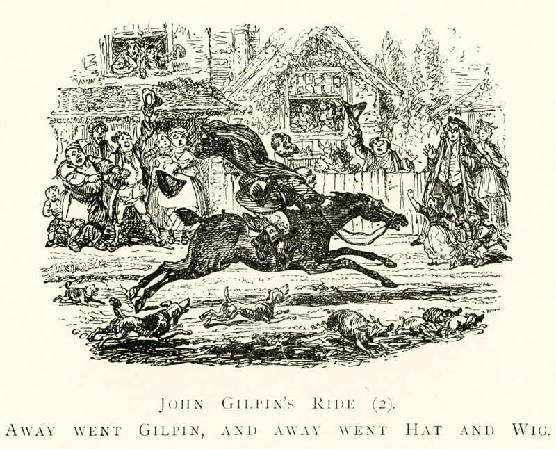 John Gilpins Ride (2), Away odszedł Gilpin, a odszedł Hat and Wig autorstwa after George Cruikshank
