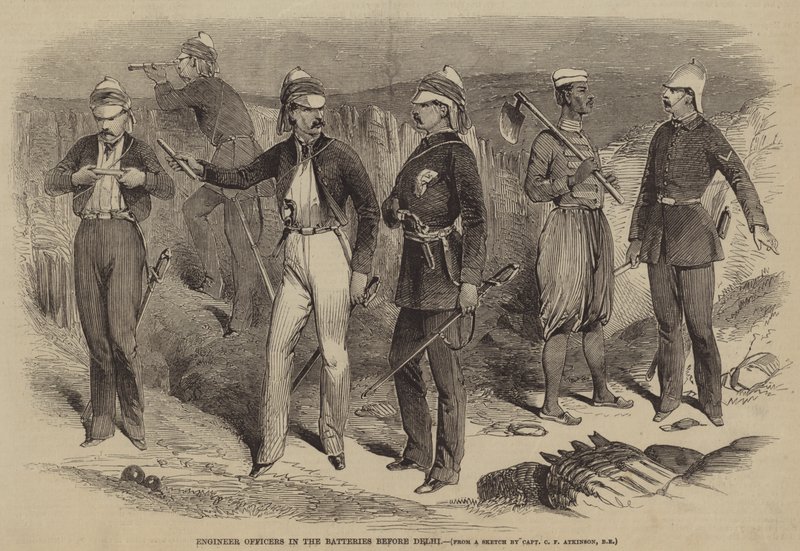 Oficerowie inżynierowie w bateriach przed Delhi autorstwa after George Francklin Atkinson