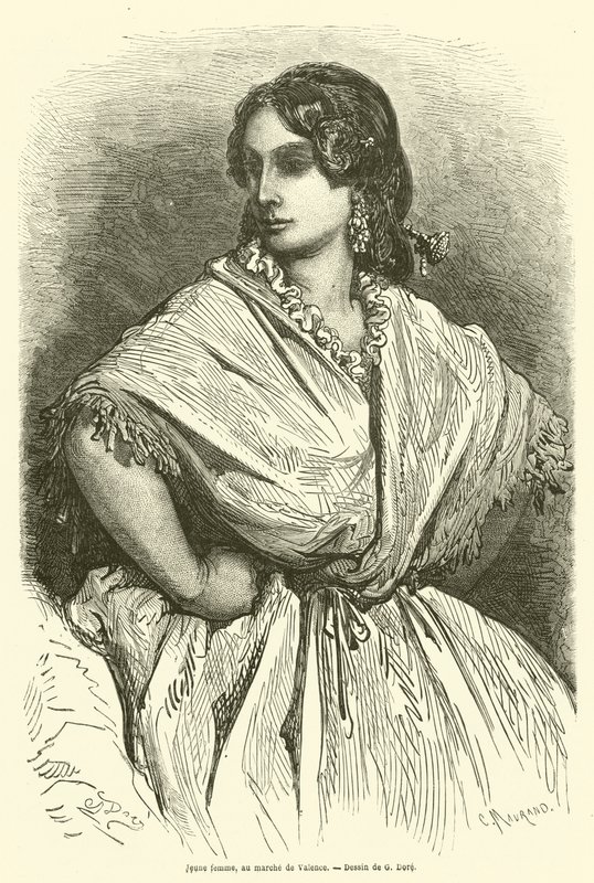 Młoda kobieta na targu w Walencji autorstwa Gustave after Dore