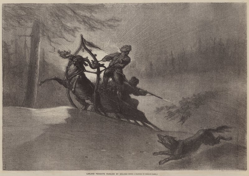 Chłopi z Laponii ścigani przez Wilki autorstwa Gustave after Dore