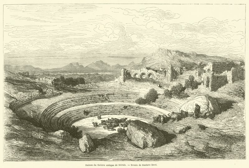 Ruiny starożytnego teatru Merida autorstwa Gustave after Dore