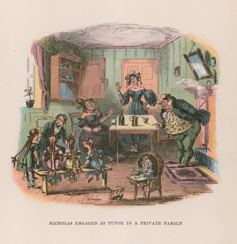 Ilustracja do filmu Nicholas Nickleby (litografia kolorowa) autorstwa after Hablot Knight Browne