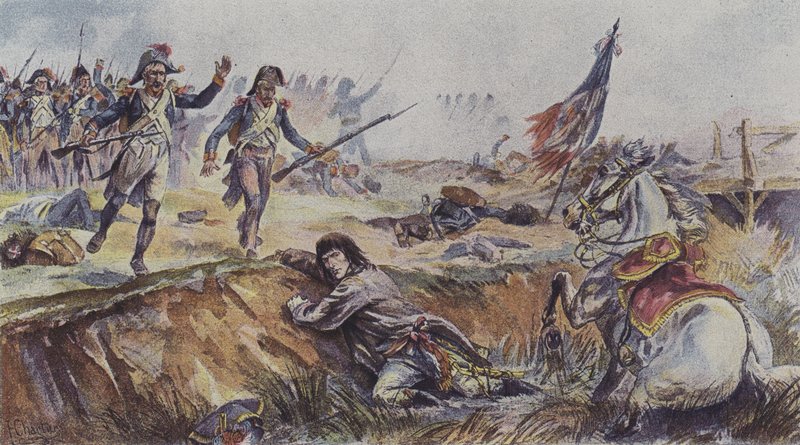 Napoleon wyrzucony z konia w bitwie pod Arcole we Włoszech, 1796 autorstwa after Henri Georges Jacques Chartier