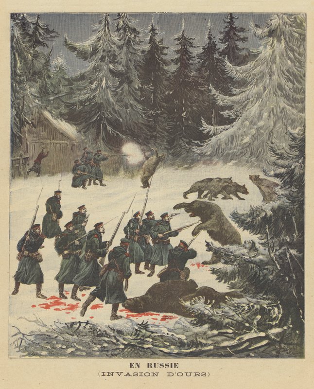 Inwazja niedźwiedzi w Rosji autorstwa after Henri Meyer