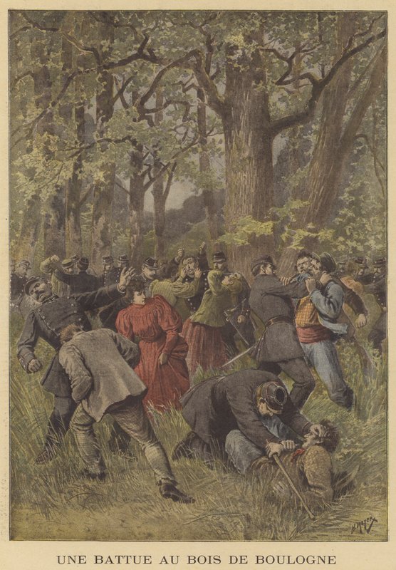Konfrontacja policji z włóczęgami w Bois de Boulogne autorstwa after Henri Meyer