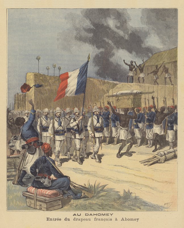 Wejście flagi francuskiej do Abomey, Dahomey autorstwa after Henri Meyer