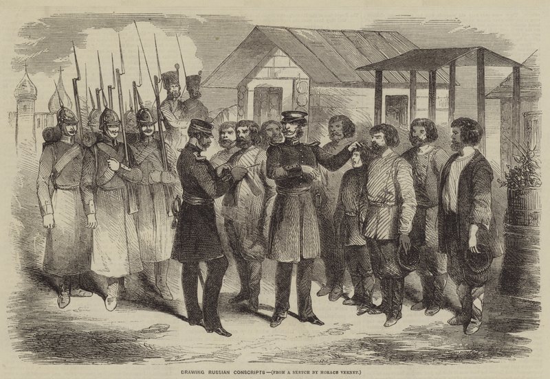 Rysowanie rosyjskich poborowych autorstwa after Horace Vernet
